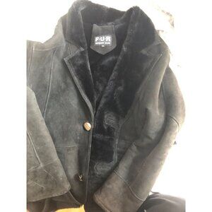 FUR XL Designer Club Jacket Fur Inside Black with Detailed Buttons Heavy Coat
